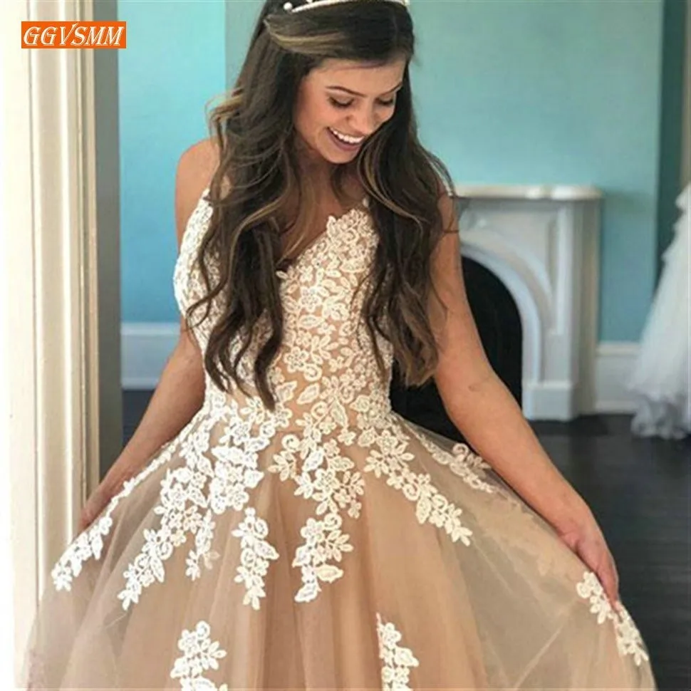

Prom Dresses Long 2020 Appliqued Brown Tulle A Line vestidos de fiesta largos elegantes de gala Customized Women Formal Dress