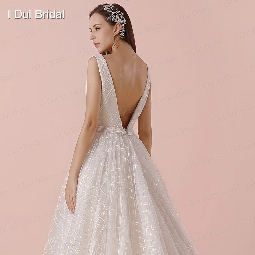 V Neck Lace Wedding Dresses with Belt New Style Deep Boho Bridal Gown High Quality