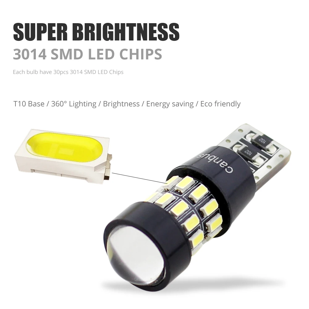 W5W светодиодный T10 3014 30 SMD линзы СВЕТОДИОДНАЯ Лампа 194 168 Canbus без ошибок светильник