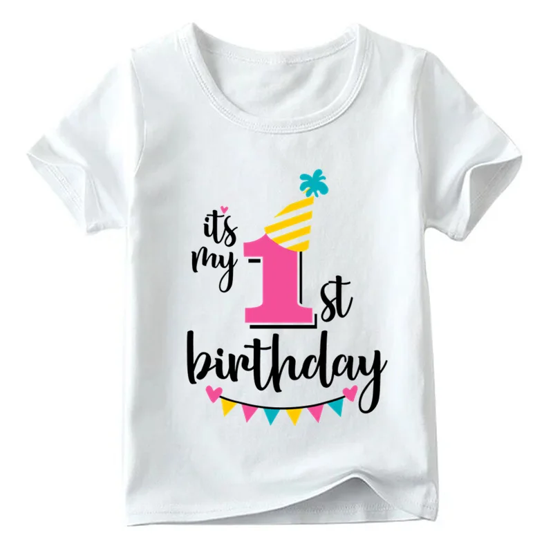 Футболка для девочек с надписью «Happy Birthday» и цифрой 1-7 летняя белая футболка для малышей Детская одежда с принтом цифр на день рождения HKP2432 - Цвет: White A