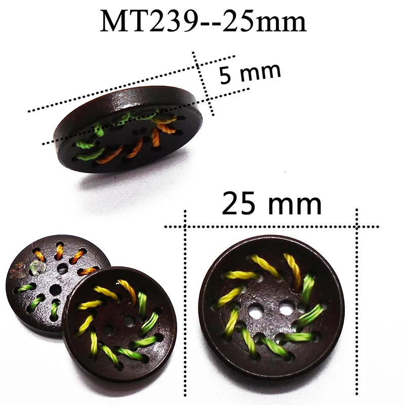 MT239-25mm ZIEENE, 5 шт., 10 шт., 20 шт., 30 шт., разноцветные нитки, большие круглые деревянные пуговицы, сделай сам, для шитья, скрапбукинга, дерево для одежды, обуви - Цвет: MT239-25mm