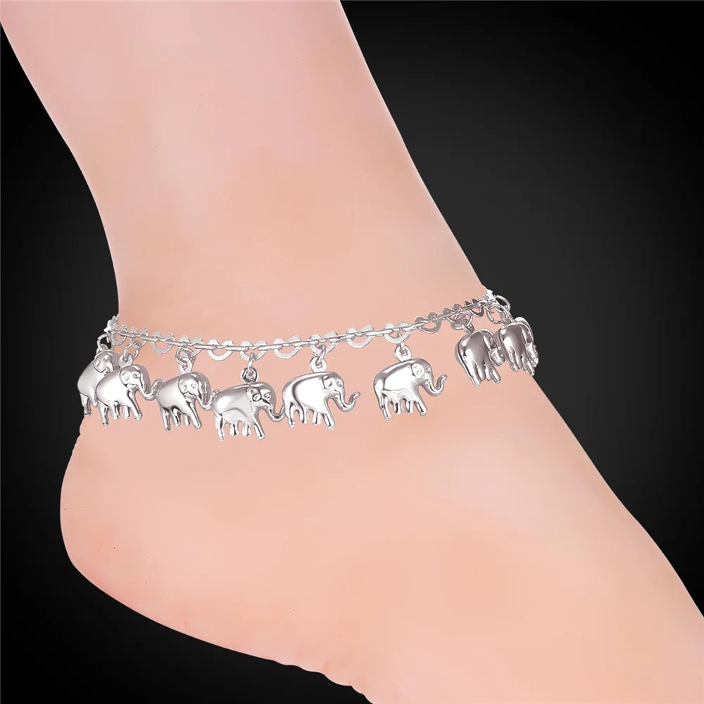 Браслет на ногу в виде слона золотистого/серебристого цвета | Украшения и
