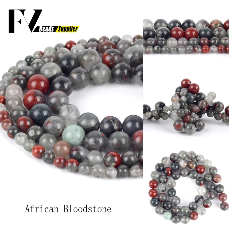 

Natural African Bloodstone Round Beads Accessories 4MM-10MM Semi Precious Stones Minerals Beads for Jewelry Making Bracelets 15"