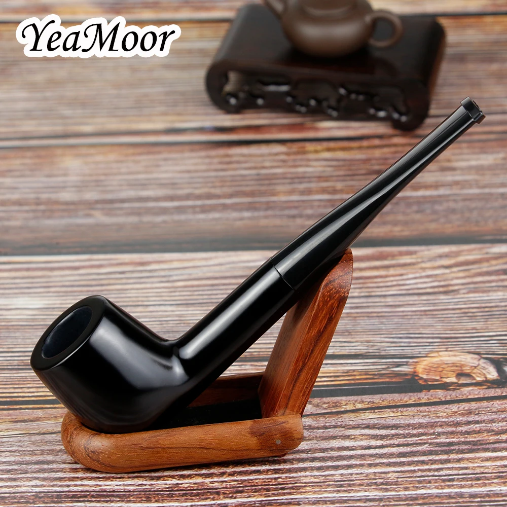 

Solid Black Tobacco Pipe with Wood Stand 9mm Filter Rosewood Smoking Pipe Open-Close Holder 10 tools free Straight Wooden Pipe
