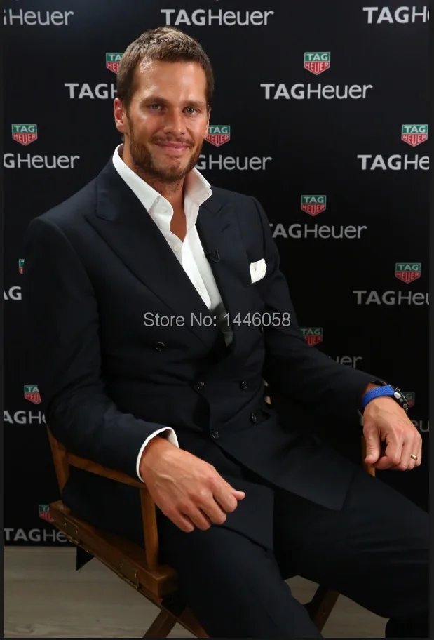 High Quality 2017 Elegant Business Men Suits Formal Blazer Dark Navy Blue Double Breasted Wedding Suit For Men(Jacket+Pants+Tie) | Мужская