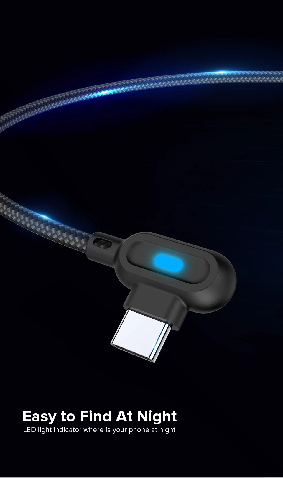 Venroii 1 м 2 м usb type C кабель светодиодный провод для быстрой зарядки для samsung huawei Xiaomi Andriod 90 градусов зарядное устройство для мобильного телефона