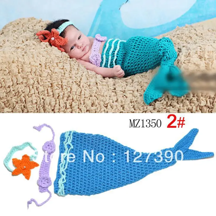Lovely Girl Mermaid Tail Shells Crochet Knitted Costume Set Photography Props Handmade Fashion Animal Style | Аксессуары для