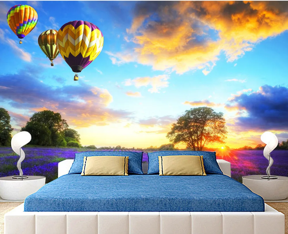 Waterproof Self-adhesive Wall Stickers TV Backdrop Mural Hotel Living Room Wallpaper Decal Hot Balloon Lavender | Дом и сад
