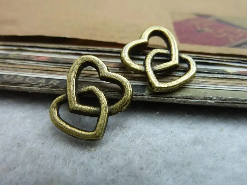 50pcs wholesale vintage alloy fashion accessories Antique Bronze Double Heart Charm DIY Jewelry Making Accessories Free Shipping | Украшения