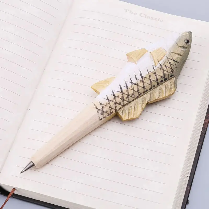 Ручная работа 3D Животные рыба креативная деревянная резная шариковая ручка