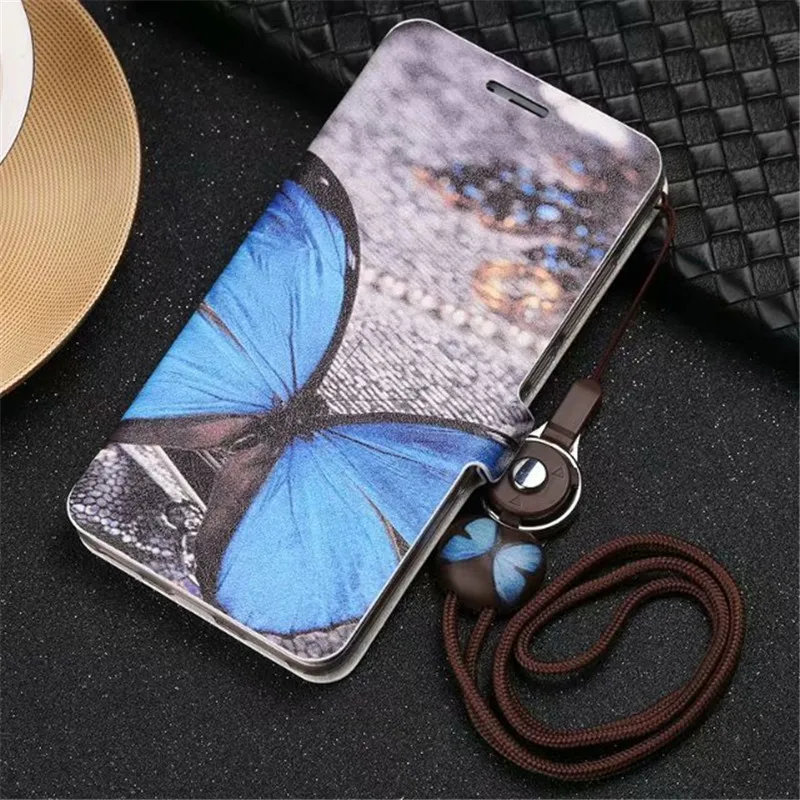 PDGB чехол для Meizu M3 Note M5 M5s M6 Note M6S U10 U20 цветной кожаный чехол с рисунком бабочки цветка башни+ ремешок