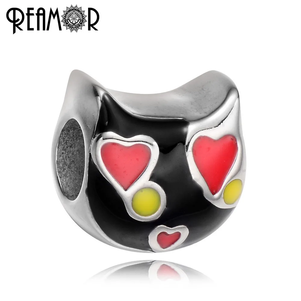 REAMOR 316L из нержавеющей стали красочные эмалевые Мультяшные бусины кошка Подвески