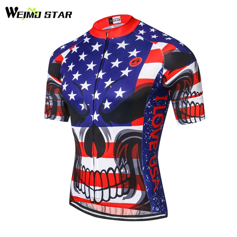 

Weimostar США pro команда гонок Спорт Велоспорт Джерси Череп Велоспорт одежда с коротким рукавом дорожный горный велосипед Джерси велосипед одежда