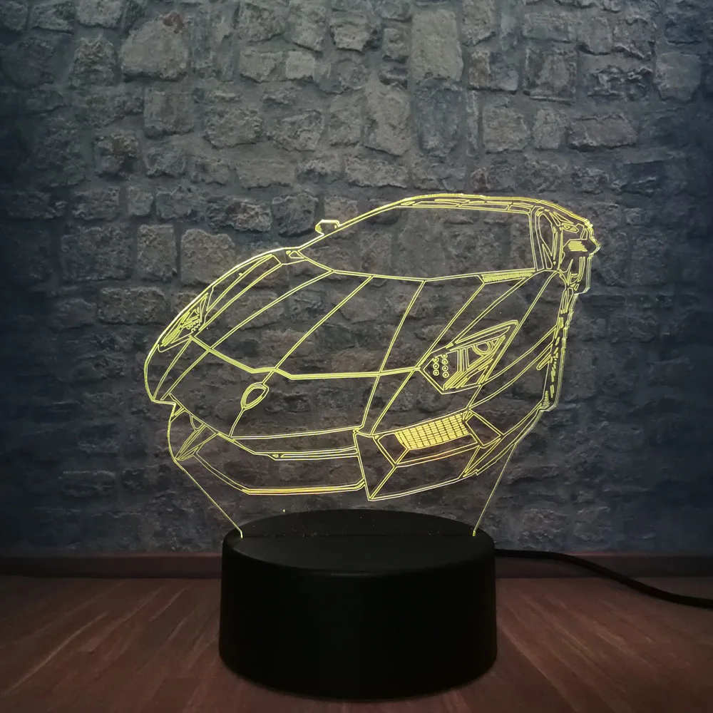 Гоночный автомобиль 3D светодиодный светильник Luminarias USB многоцветный атмосферный