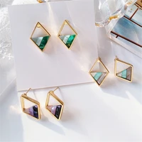 contracted lozenge color contrast color earrings female fashion lady geometric hollow out the triangle stud earrings earrings