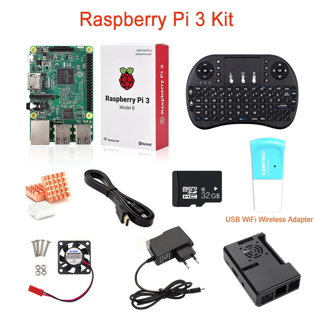 Raspberry Pi 3 + 32 г sd card usb Wi Fi Wireles адаптер Беспроводной удаленного клавиатура HDMI кабель