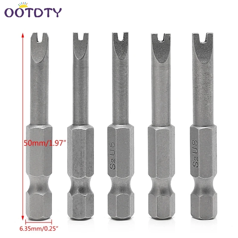 

1/4 Inch S2 Hex Magnetic U Shaped Screwdriver Bits Tools 50mm Length U4-U8 5 Pcs