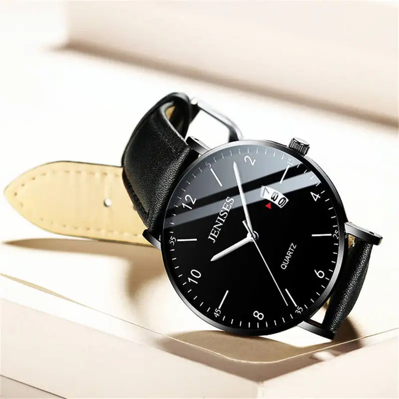 Ультратонкие мужские часы роскошные модные кварцевые с календарем из