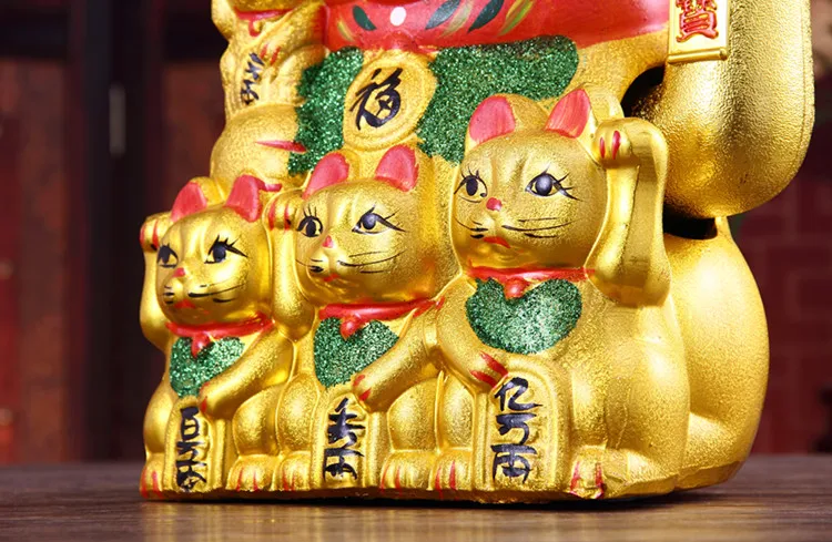 Большой 17 дюймов золото керамика Lucky Cat статуэтки Фен Шуй богатство украшения электрический махать трясущимися руками украшения дома аксессуары