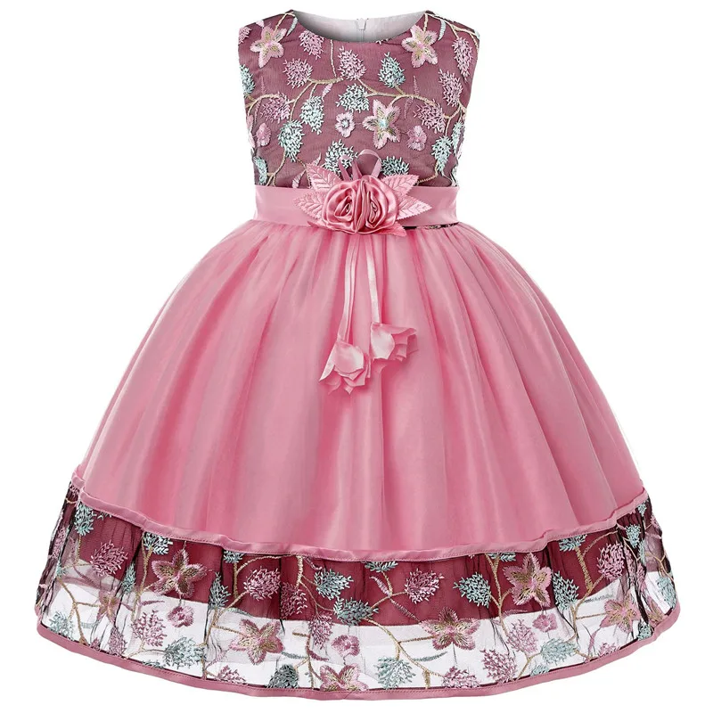 dark pink Детские Платья с цветочным рисунком для девочек; детское торжественное платье принцессы для девочек; модное праздничное платье с принтом для дня рождения; одежда для рождественских праздников - Цвет: dark pink