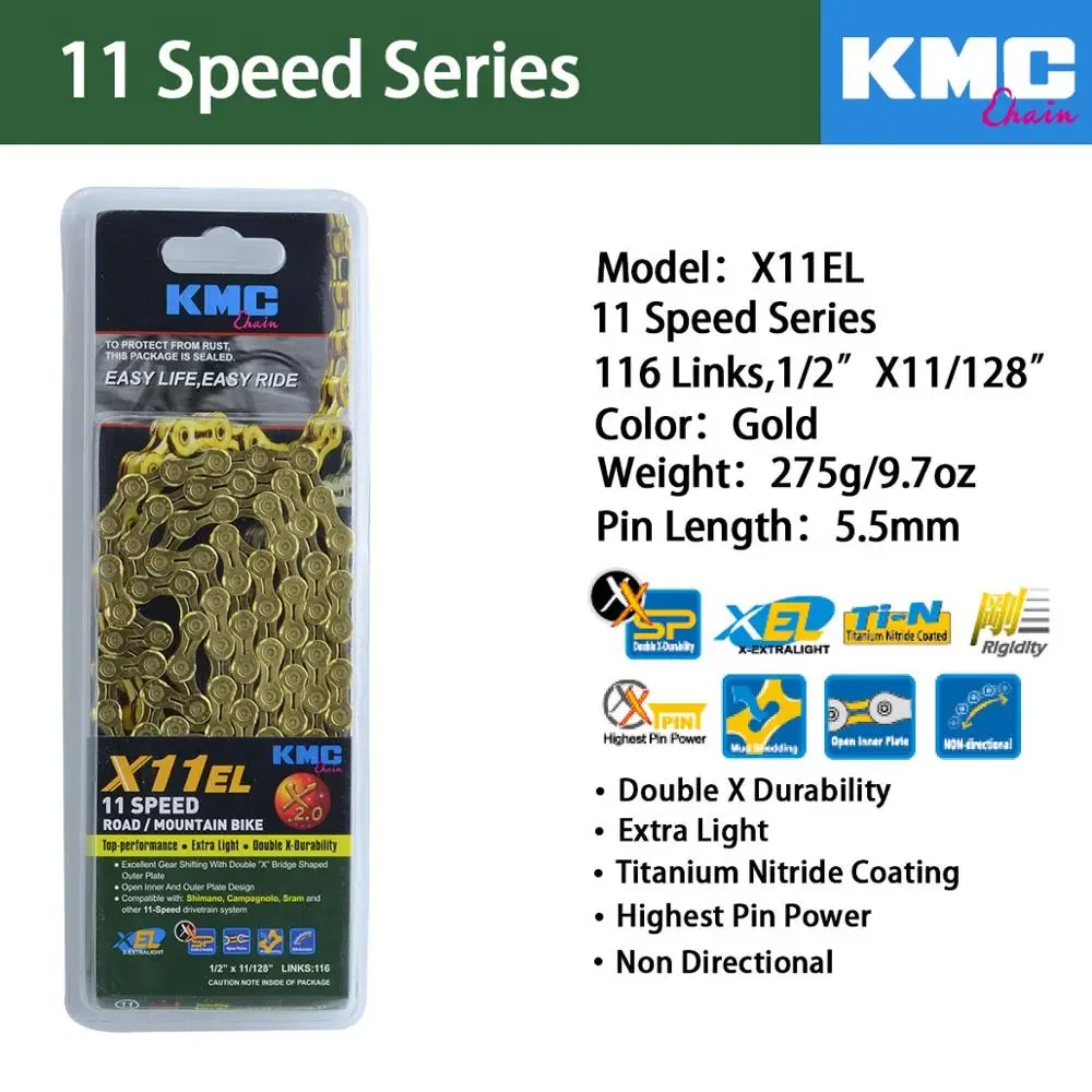 KMC X8 X9 X9sl X10 X10sl X11SL Z99 велосипедная цепь 9S 10S 11S золото для MTB/шоссейного велосипеда fo Shimano/SRAM 8 9 10 11 скорость 116л/цепной велосипед - Цвет: X11EL-Gold