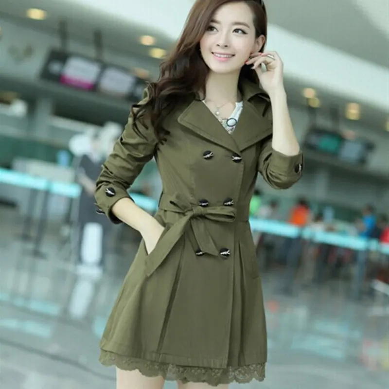 Женский тренчкот 2017 корейский большой размер кружевной тонкий двубортный
