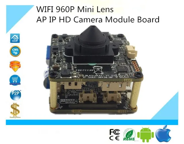 WIFI Беспроводная AP IP HD плата модуля камеры с мини объективом 960P 1280*960 sd карта CMS iCSee