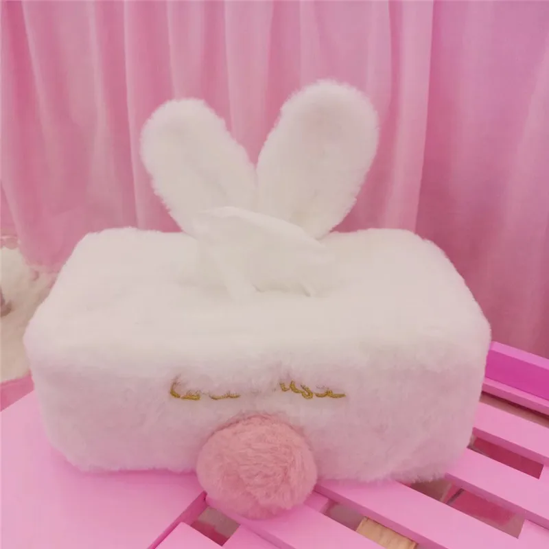 Rectangular white Милый розовый кролик коробка для салфеток мягкий плюш длинный Ушастый бумага с кроликом держатель для салфеток для дома Автомобильный держатель для салфеток крышка - Цвет: Rectangular white