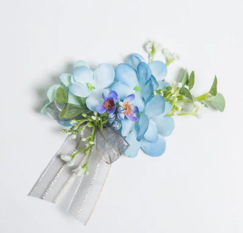 Wrist Flower 2 JaneVini синий цветок бутоньерка мужские Женихи искусственная Роза корсаж цветок на руку для подружки невесты набор брошь бутоньерки - Цвет: Wrist Flower 2