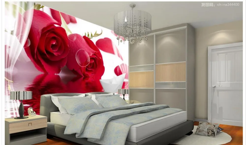 Красная роза воды отражающая бумага лодка 3D индивидуальные обои для стен