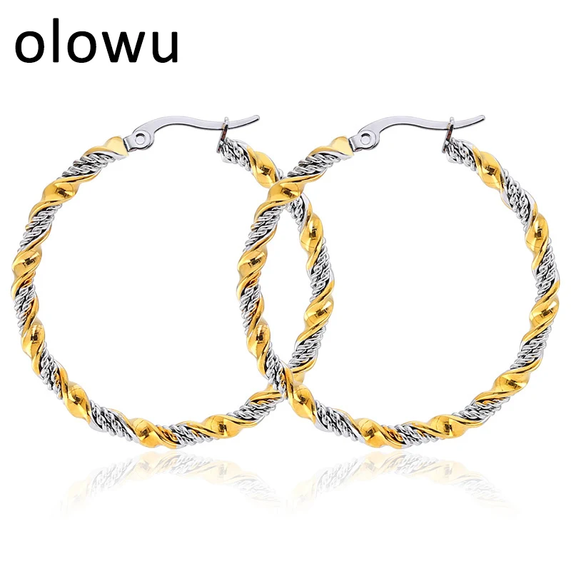 Olowu, модные женские серьги-кольца из тианиевой стали, смешанные цвета: золото, серебро, индивидуальные большие круглые серьги, подарок, Прямая поставка