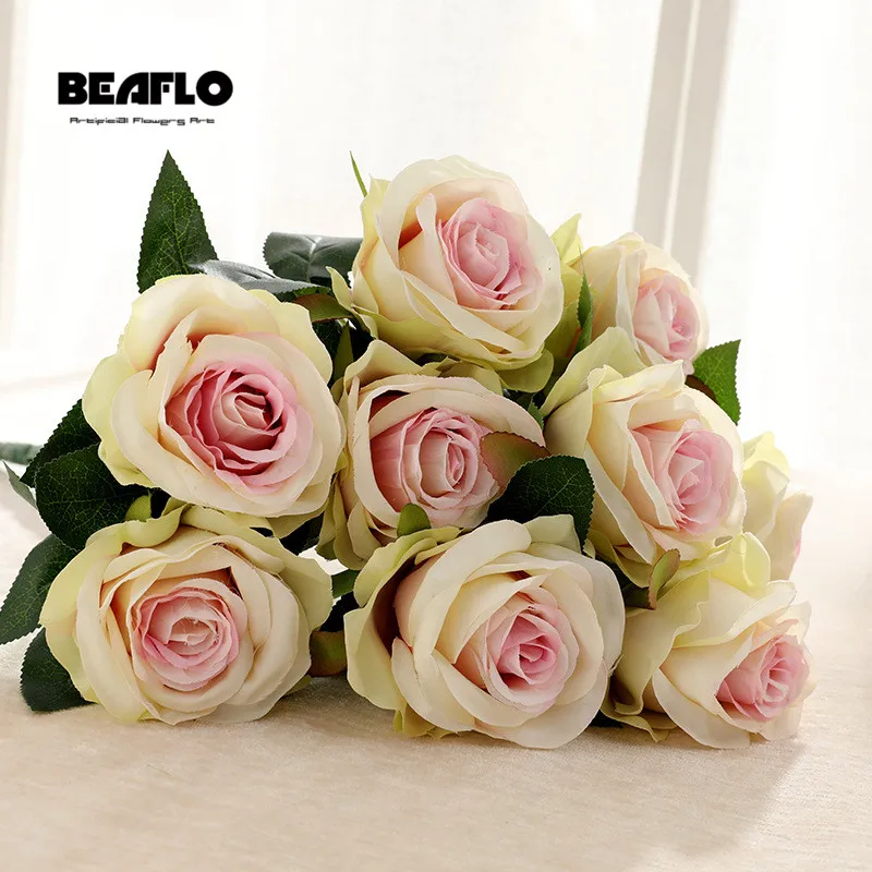 1 букет Искусственный цветок Роза 9 голов Сделай Сам Искусственные цветы из шелка