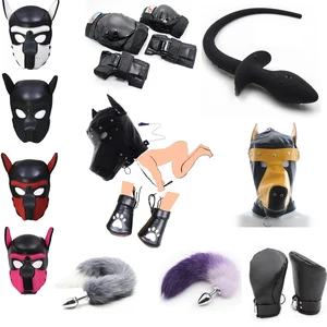Маска-капюшон для БДСМ, для ролевых игр, для щенков, перчатки-лапки Ползания, хвост, сексуальный костюм, секс-игрушки для взрослых