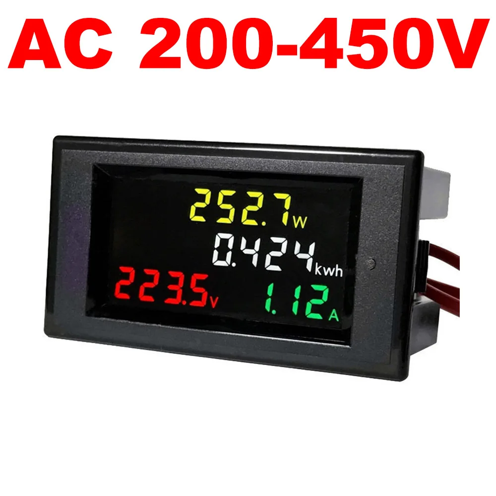 AC 200-450V 100A AC 80-450 в светодиодный цифровой вольтметр Амперметр AC 110 В 220 В силовой измеритель напряжения тока зарядное устройство тестер детектор монитор - Цвет: AC 200-450V