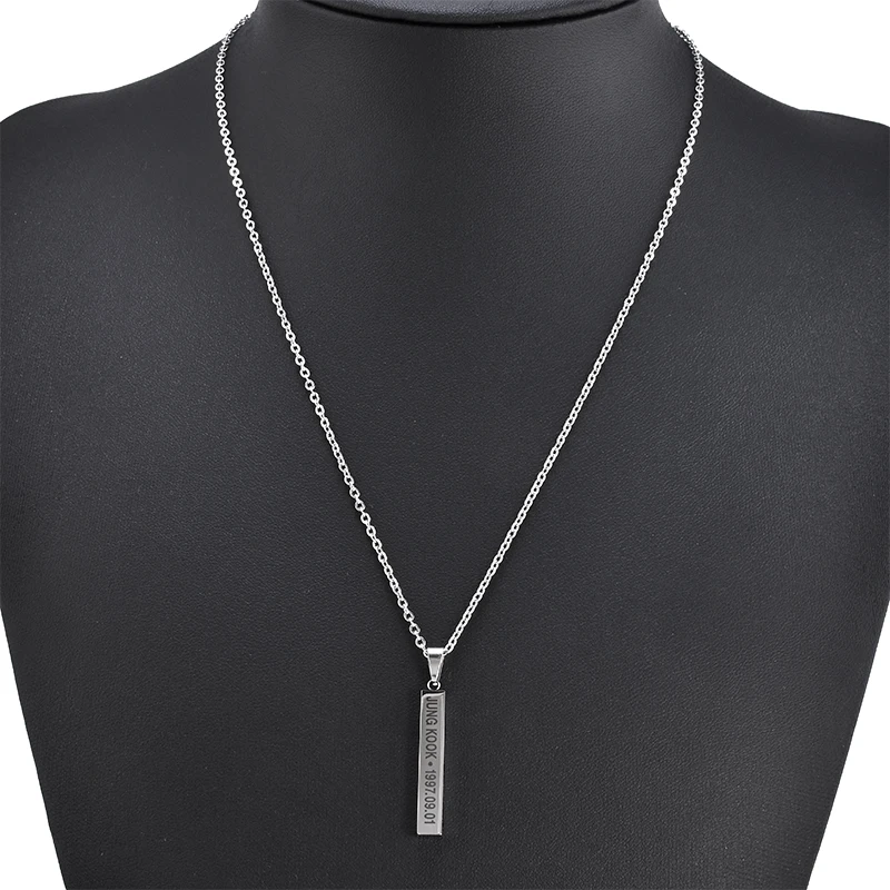 Fashion Members Name Date Cuboid Bar Pendant Necklace Jewelry Silver Titanium Chain Necklaces Pendants | Украшения и аксессуары