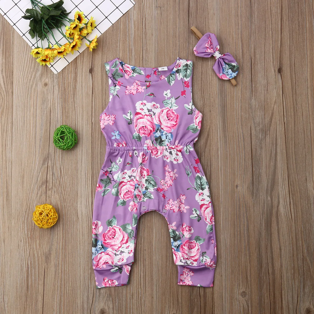 

Infant Baby Girls Floral Romper 2019 New Kids Jumpsuit Sleeveless Sunsuit + Little Children Headband Outfits Playsuit Clothes