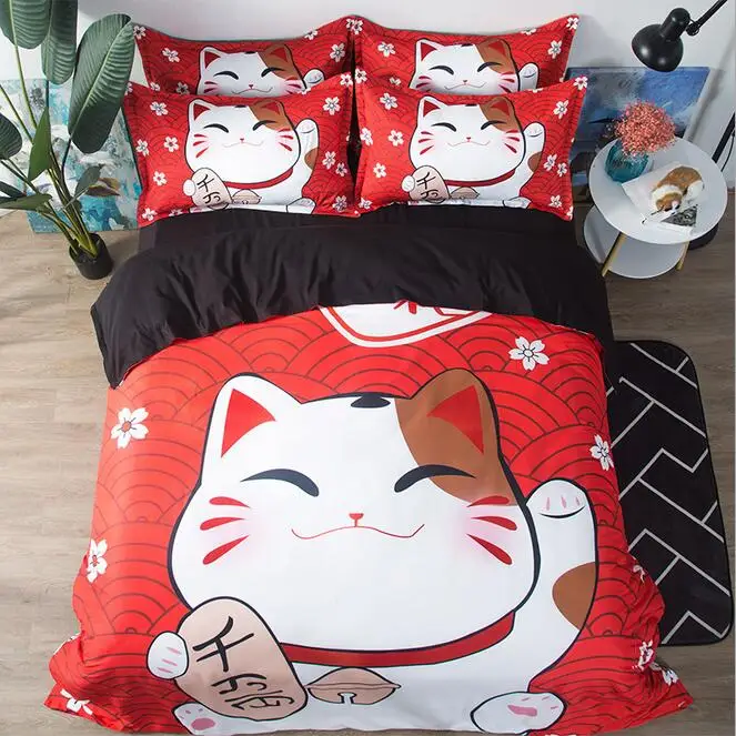 1 Японский Maneki Neko новогодний декор постельные принадлежности Твин Полный Королева Король один двойной размер пододеяльник наборы милый счастливый удача Кот - Цвет: 1