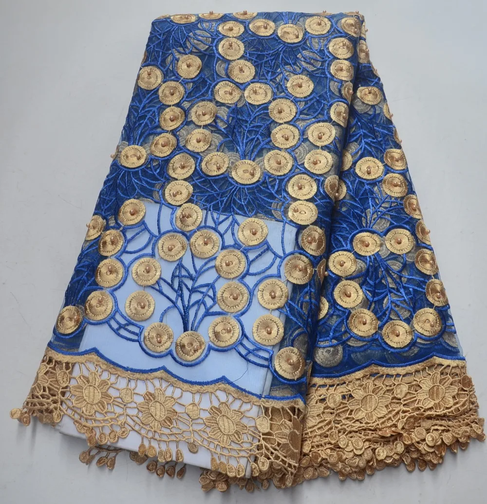 

African lace embroidered chiffon with beautiful beads of high quality fabric, Nigerian party dress ML7550