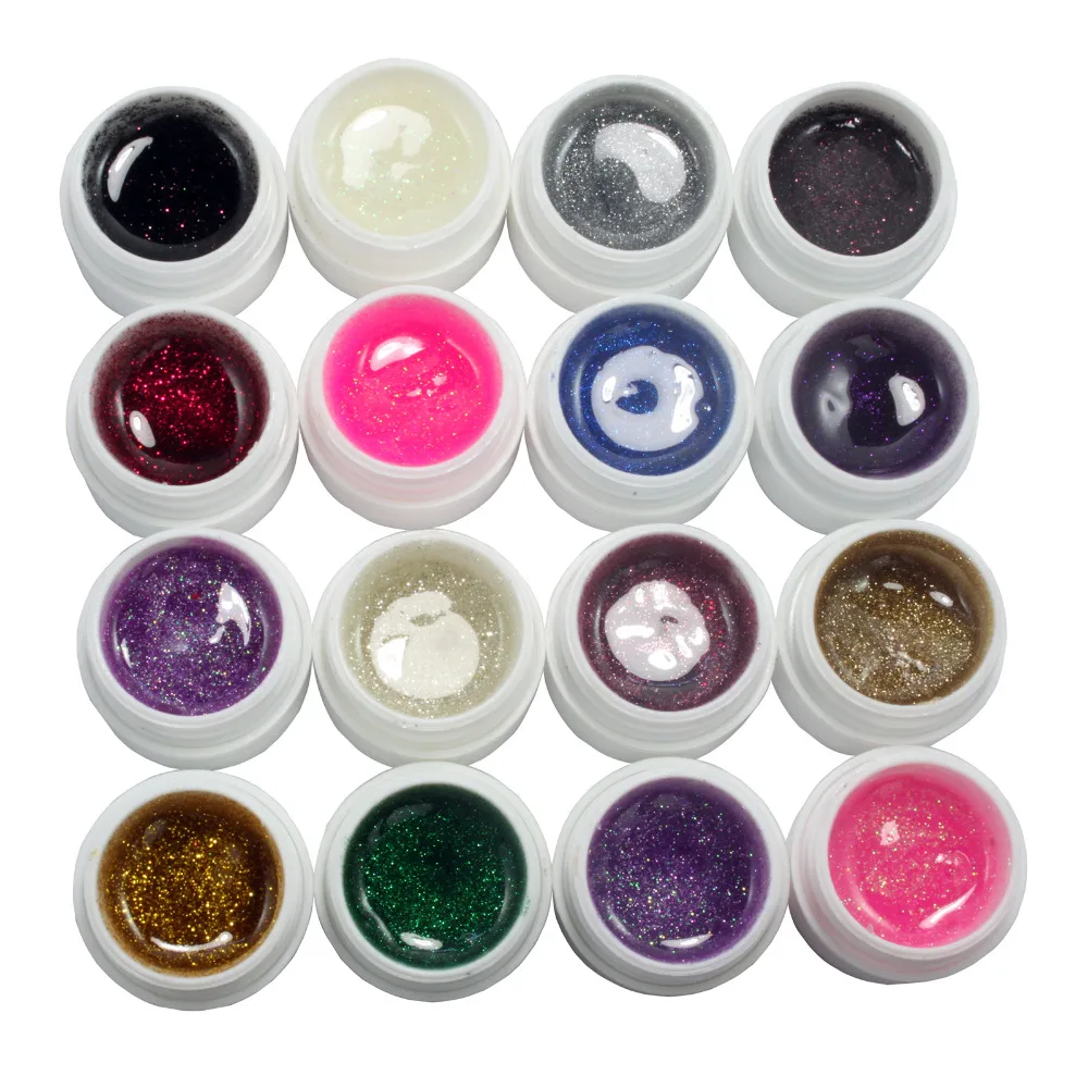 16 цветов Блеск Пыль УФ-строитель гель набор для дизайна ногтей Ложные