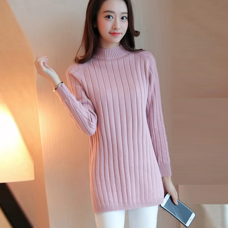 

Autumn Winter Women Sweaters Pullovers Turtleneck Knitted Sweater long Outerwear Pullover Tops Knitted Sweaters Elastic QH0794