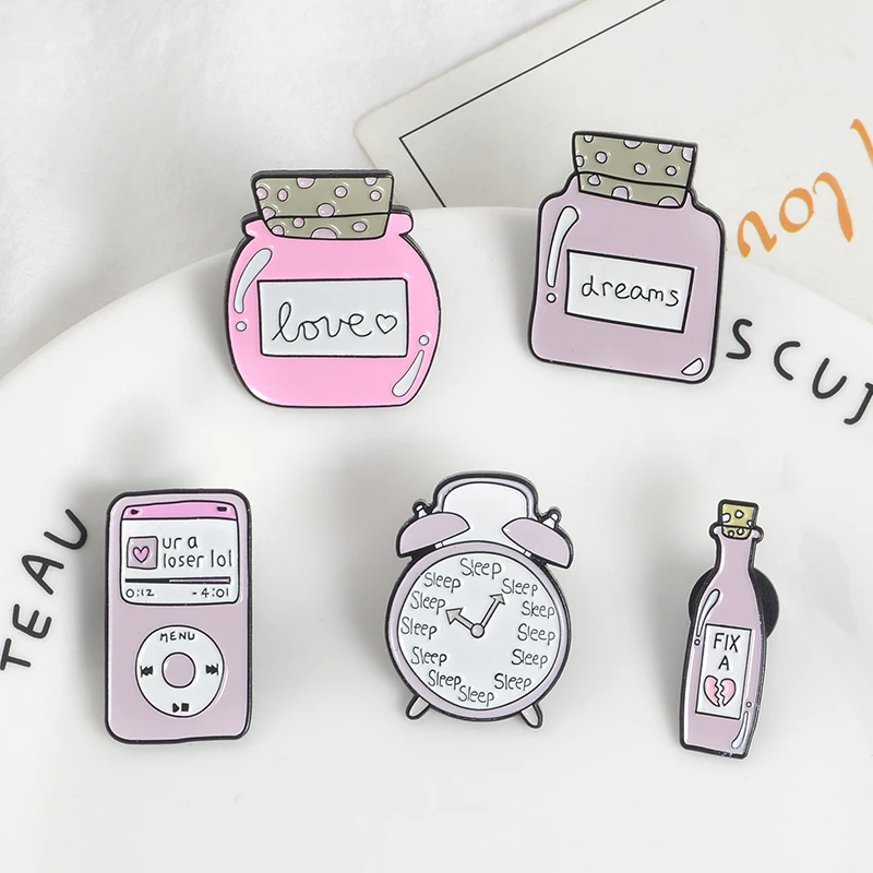 Розовый! Зелья часы MP3 розового цвета на булавке Милый Броши Kawaii нагрудные значки