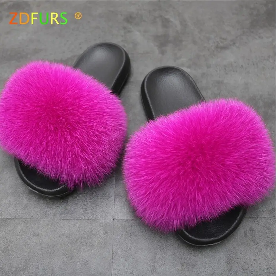 Женские шлепанцы ZDFURS * из лисьего меха пушистые слайдеры удобная летняя обувь