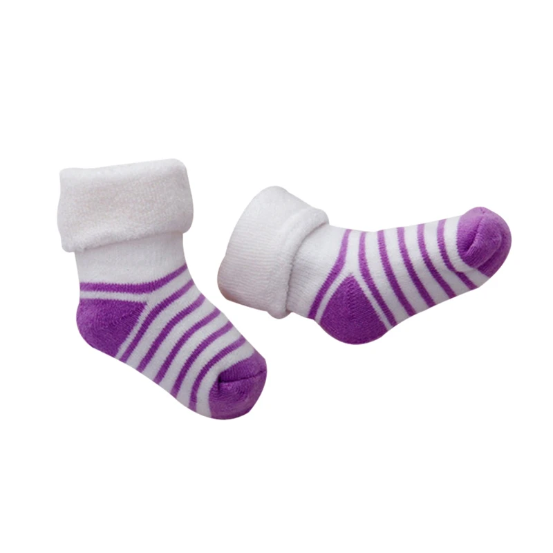 Purple A Новые теплые хлопковые носки для маленьких мальчиков и девочек на весну, осень и зиму, для От 0 до 3 лет, 6 цветов, милые однотонные удобные носки в полоску - Цвет: Purple A