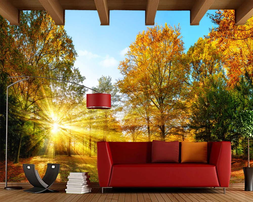 Custom landscape wallpaper sun shining forest murals for living room bedroom TV background wall decorative | Обустройство дома