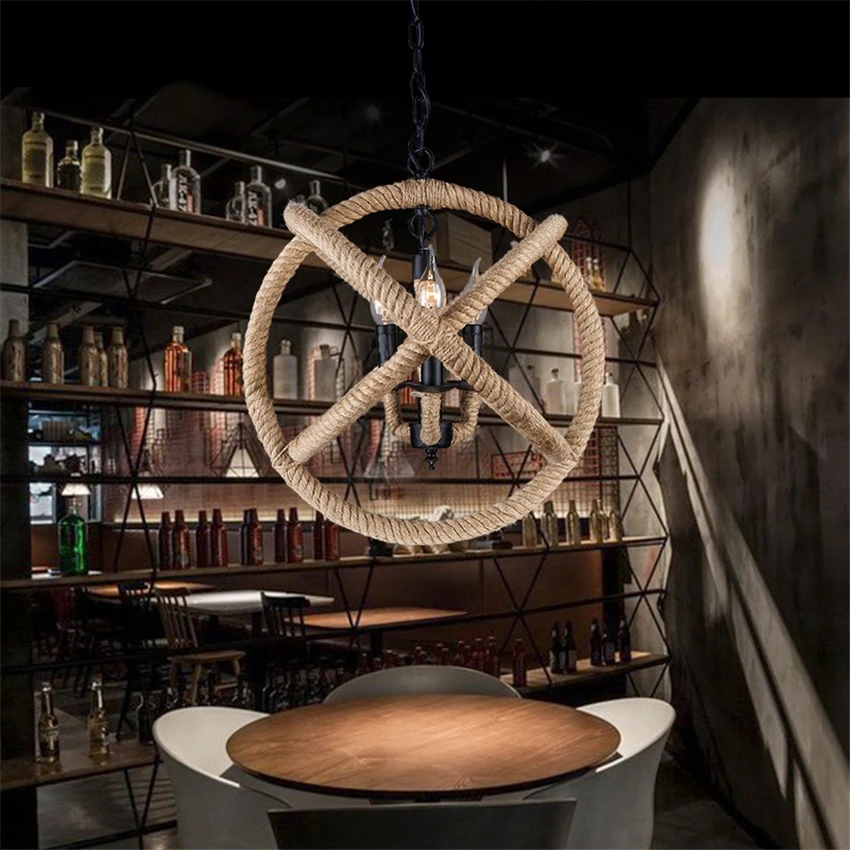 Лофт шар пеньковая веревка люстры огни скандинавский Ретро Железный гостиная