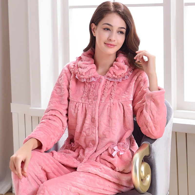 Зимние фланелевые пижамы утепленные женские комплекты одежда для сна Женская