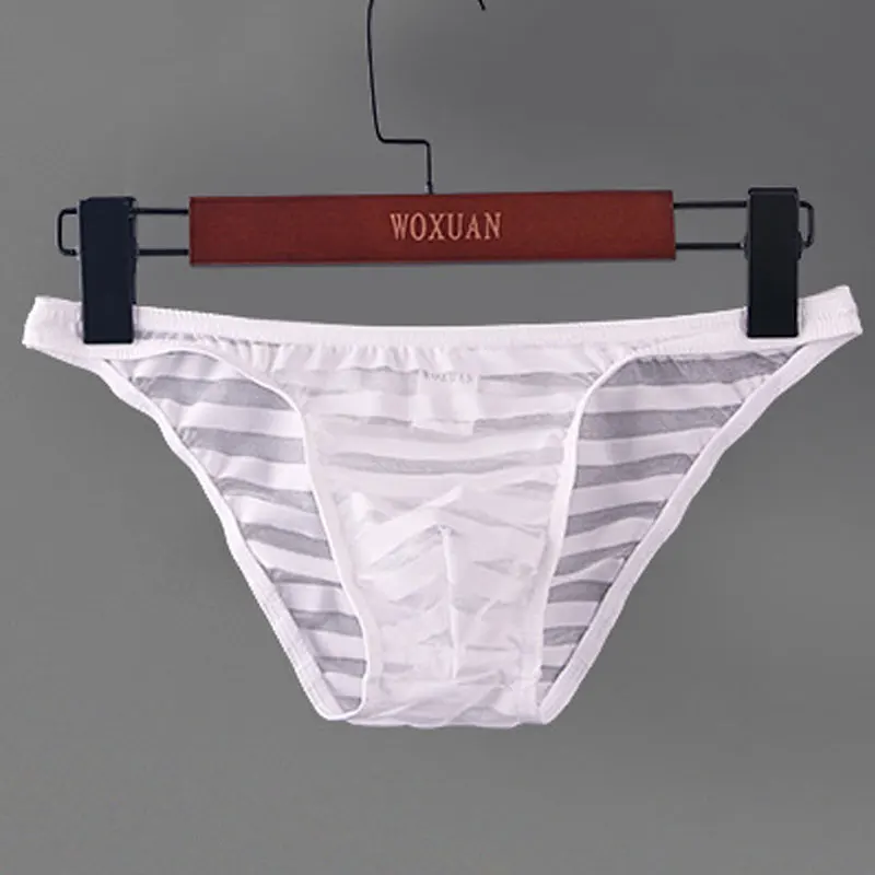 

Panties Sexy Men's Stripe Briefs See Through Mens Underware Sissy Lingerie U Convex Pouch Underwear Sheer Mini Mens Briefs