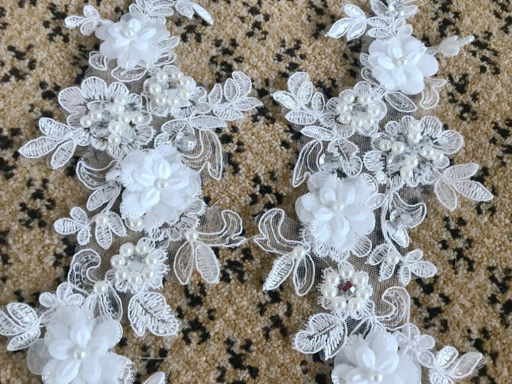 Кружевная аппликация ручной работы с кристаллами 25*11 см|hand sew applique|crystal lace appliquesew on