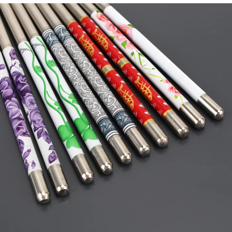 5 Pairs Stainless Steel Chinese Chopsticks Flower Print Non-slip Durable Dinner Tableware for Home Kitchen Restaurant Supplies | Дом и сад