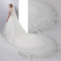 luxury 4m wedding veil tulle lace appliques bridal veils with comb chapel train wedding accessories in stock